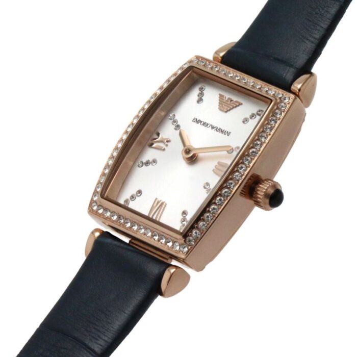 Emporio Armani Gianni T Bar Crystals Silver Dial Blue Leather Strap Watch For Women - AR11469 - Image 4